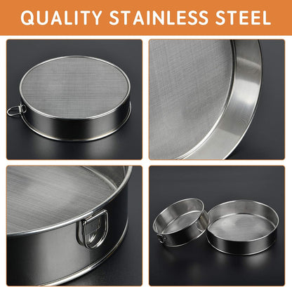 Stainless Steel Flour Sifter, 6-Inch, 8-Inch Sieve Fine Mesh Strainer Round Sifting Pan for Baking Straining Powdering Bread Dough Cake Fondant Icing