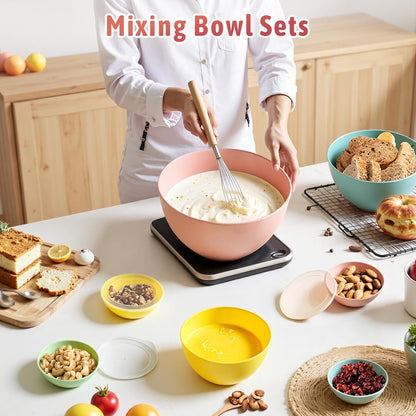 16 Piece Plastic Mixing Bowls with Lids Set includes 8 Prep Bowls & 8 Lids
