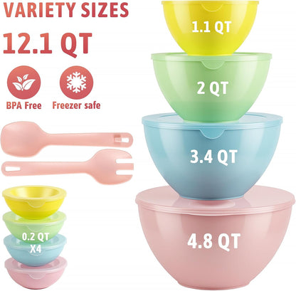 16 Piece Plastic Mixing Bowls with Lids Set includes 8 Prep Bowls & 8 Lids