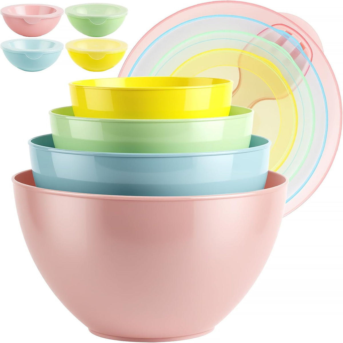 16 Piece Plastic Mixing Bowls with Lids Set includes 8 Prep Bowls & 8 Lids