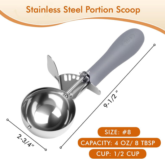 4 OZ Scoop, #8 Disher, Large Ice Cream Scoop with Trigger, Muffin Scoop, Large Cookie Scoops for Baking, Grey Handle, With Trigger for Portion Control