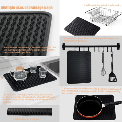 Stainless Steel Dish Drying Rack(15" L X 12.6" W X 4.7" H), Expandable Fruit & Vegetable Drain Rack Over Sink, Dish Drainer Rack in Sink, with Utensil Holder & Silicone Mat(16")