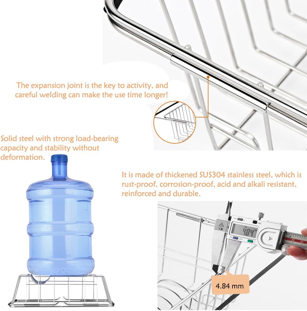Stainless Steel Dish Drying Rack(15" L X 12.6" W X 4.7" H), Expandable Fruit & Vegetable Drain Rack Over Sink, Dish Drainer Rack in Sink, with Utensil Holder & Silicone Mat(16")