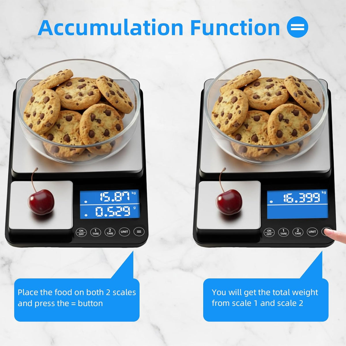 0.001oz/33lb Dual Platform Kitchen Scale, 9.4in Digital Food Scale | Stainless Steel, with Two Precisions, Accumulation Functions, 7 Units, Tare, for Baking, Cooking, Pre-Meal Preparation