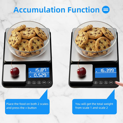 0.001oz/33lb Dual Platform Kitchen Scale, 9.4in Digital Food Scale | Stainless Steel, with Two Precisions, Accumulation Functions, 7 Units, Tare, for Baking, Cooking, Pre-Meal Preparation