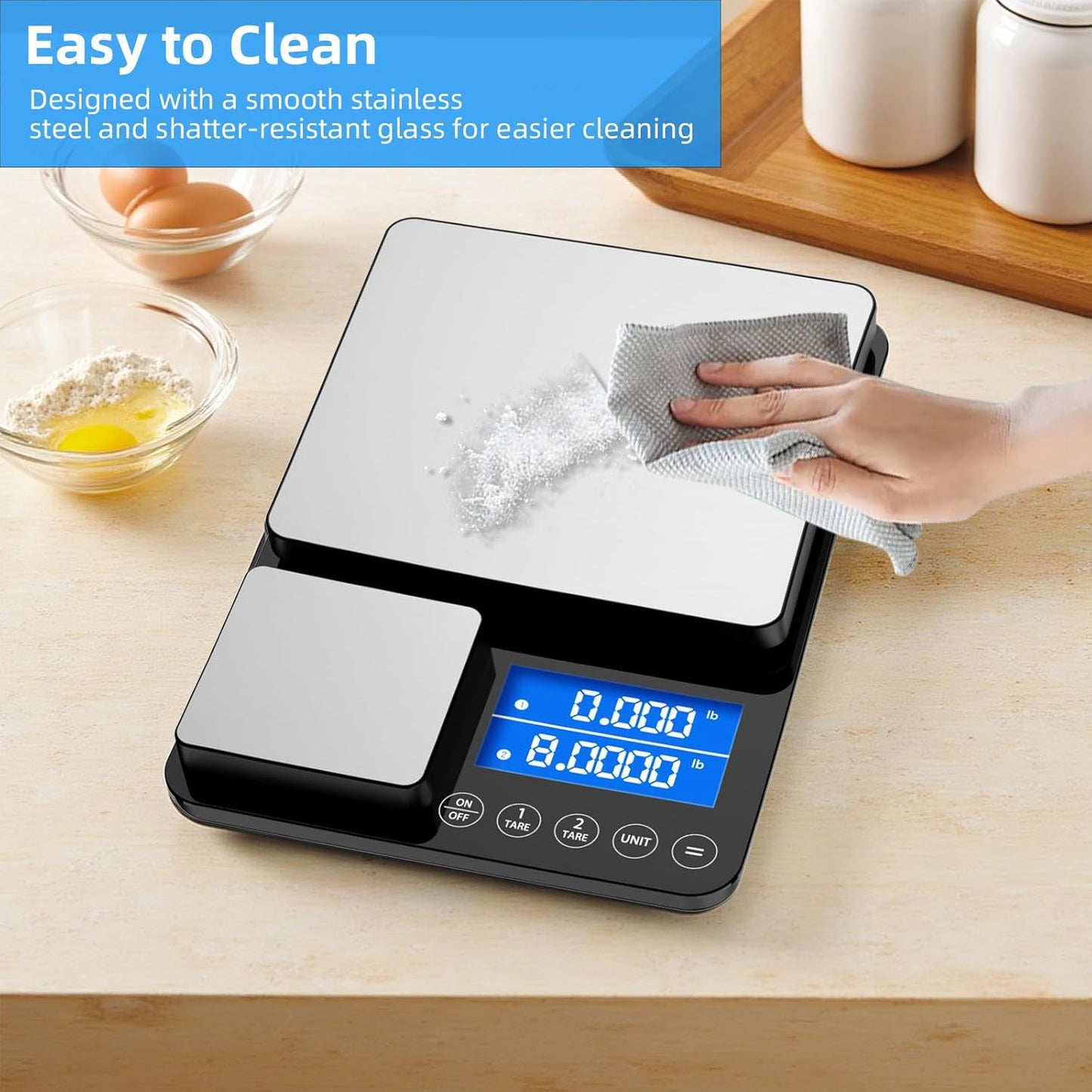 0.001oz/33lb Dual Platform Kitchen Scale, 9.4in Digital Food Scale | Stainless Steel, with Two Precisions, Accumulation Functions, 7 Units, Tare, for Baking, Cooking, Pre-Meal Preparation