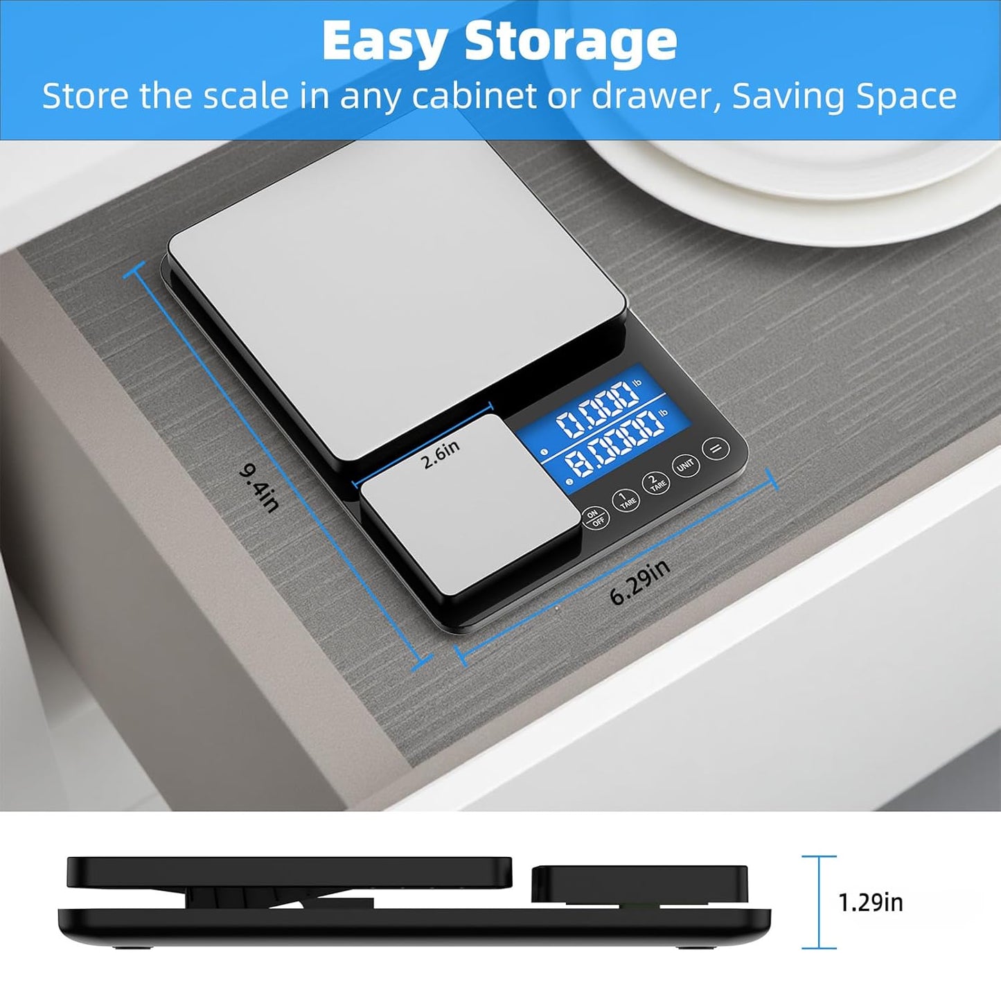 0.001oz/33lb Dual Platform Kitchen Scale, 9.4in Digital Food Scale | Stainless Steel, with Two Precisions, Accumulation Functions, 7 Units, Tare, for Baking, Cooking, Pre-Meal Preparation