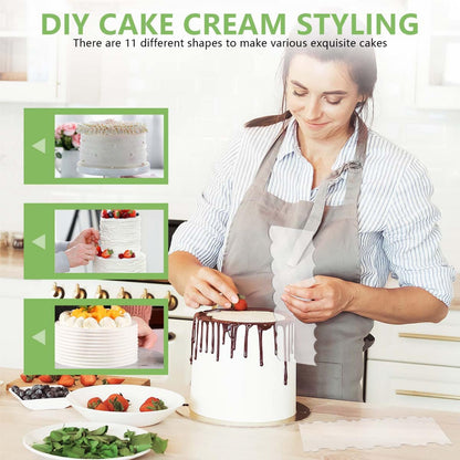 7 Pcs Acrylic Cake Scraper 9.5 Inch Large Icing Cream Frosting Smoother Comb Double Sided Patterned Edge Stripe for Cake Decorating Mousse Butter Baking Projects