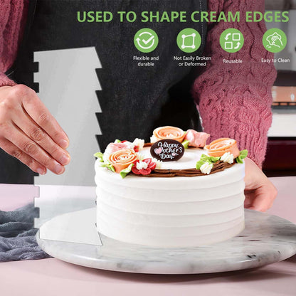 7 Pcs Acrylic Cake Scraper 9.5 Inch Large Icing Cream Frosting Smoother Comb Double Sided Patterned Edge Stripe for Cake Decorating Mousse Butter Baking Projects