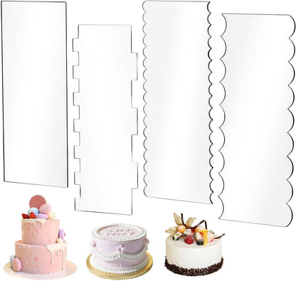 7 Pcs Acrylic Cake Scraper 9.5 Inch Large Icing Cream Frosting Smoother Comb Double Sided Patterned Edge Stripe for Cake Decorating Mousse Butter Baking Projects