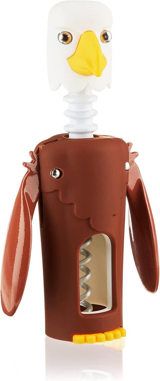Bald Eagle Corkscrew Wine Opener, Winged Design with Easy Grip Soft Touch Wings, Stainless Steel and Plastic with Sharp Screw for Wine Bottles, Home Bar, Kitchen, Novelty Gifts
