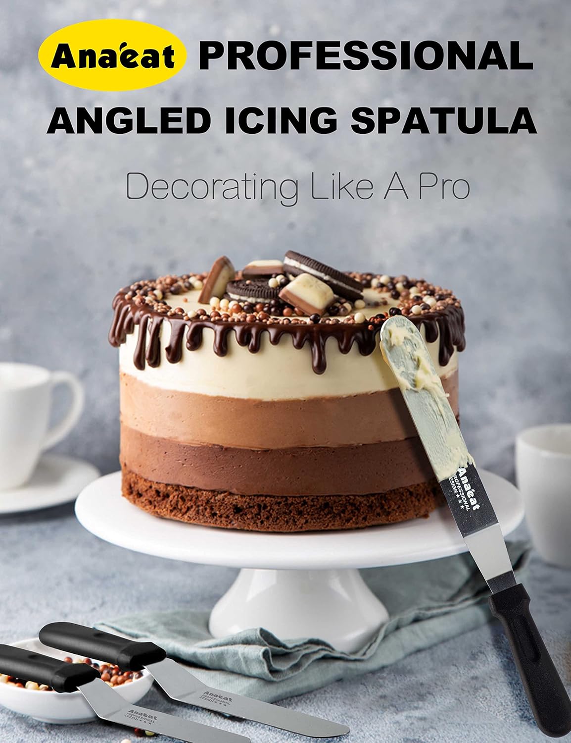 Icing Spatulas, Set of 3 Professional Cake Angled Offset Spatula with 6", 8", 10" Stainless Steel Blades - Thickened Frosting Knife with Plastic Handle for Cake Decorating, Pastry & Baking