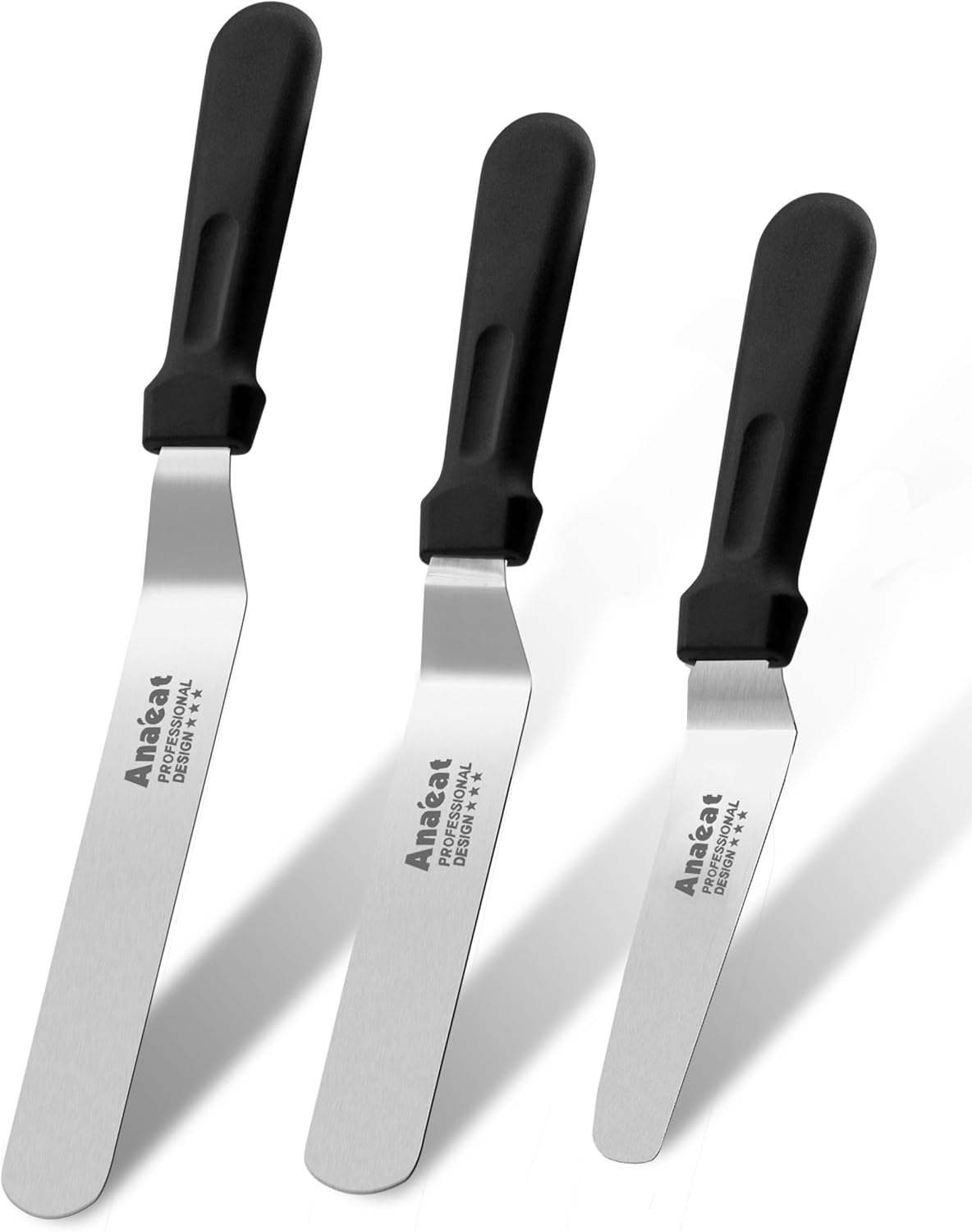 Icing Spatulas, Set of 3 Professional Cake Angled Offset Spatula with 6", 8", 10" Stainless Steel Blades - Thickened Frosting Knife with Plastic Handle for Cake Decorating, Pastry & Baking