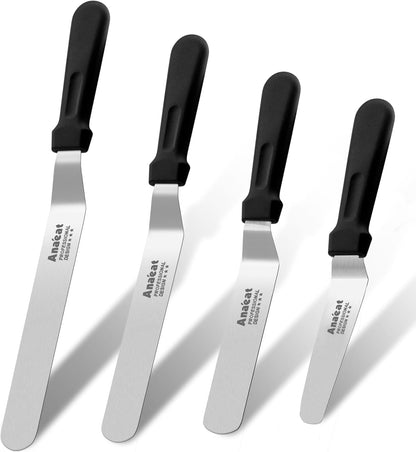 Icing Spatulas, Set of 3 Professional Cake Angled Offset Spatula with 6", 8", 10" Stainless Steel Blades - Thickened Frosting Knife with Plastic Handle for Cake Decorating, Pastry & Baking