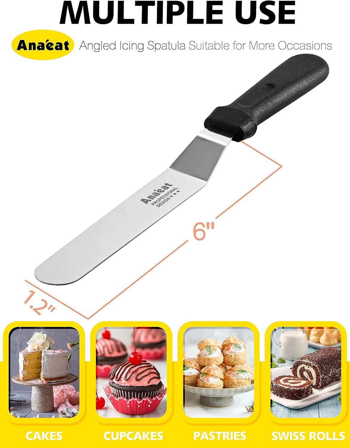 Icing Spatulas, Set of 3 Professional Cake Angled Offset Spatula with 6", 8", 10" Stainless Steel Blades - Thickened Frosting Knife with Plastic Handle for Cake Decorating, Pastry & Baking