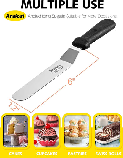 Icing Spatulas, Set of 3 Professional Cake Angled Offset Spatula with 6", 8", 10" Stainless Steel Blades - Thickened Frosting Knife with Plastic Handle for Cake Decorating, Pastry & Baking