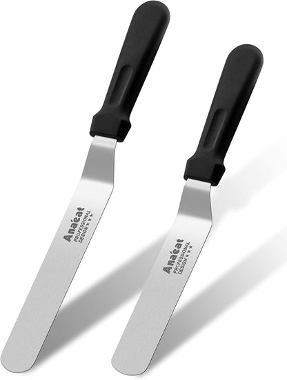 Icing Spatulas, Set of 3 Professional Cake Angled Offset Spatula with 6", 8", 10" Stainless Steel Blades - Thickened Frosting Knife with Plastic Handle for Cake Decorating, Pastry & Baking