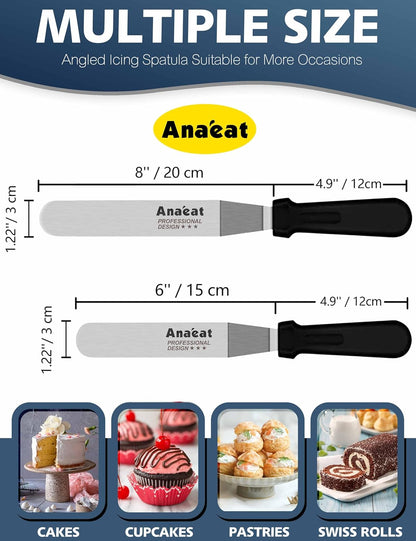 Icing Spatulas, Set of 3 Professional Cake Angled Offset Spatula with 6", 8", 10" Stainless Steel Blades - Thickened Frosting Knife with Plastic Handle for Cake Decorating, Pastry & Baking