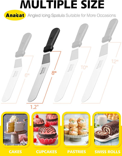 Icing Spatulas, Set of 3 Professional Cake Angled Offset Spatula with 6", 8", 10" Stainless Steel Blades - Thickened Frosting Knife with Plastic Handle for Cake Decorating, Pastry & Baking