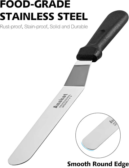 Icing Spatulas, Set of 3 Professional Cake Angled Offset Spatula with 6", 8", 10" Stainless Steel Blades - Thickened Frosting Knife with Plastic Handle for Cake Decorating, Pastry & Baking