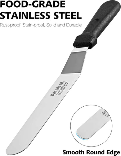 Icing Spatulas, Set of 3 Professional Cake Angled Offset Spatula with 6", 8", 10" Stainless Steel Blades - Thickened Frosting Knife with Plastic Handle for Cake Decorating, Pastry & Baking