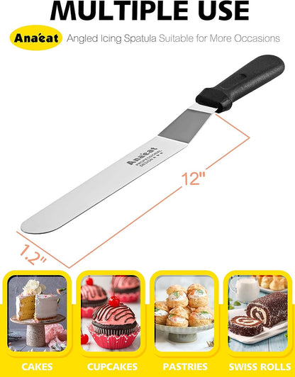 Icing Spatulas, Set of 3 Professional Cake Angled Offset Spatula with 6", 8", 10" Stainless Steel Blades - Thickened Frosting Knife with Plastic Handle for Cake Decorating, Pastry & Baking
