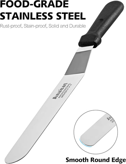 Icing Spatulas, Set of 3 Professional Cake Angled Offset Spatula with 6", 8", 10" Stainless Steel Blades - Thickened Frosting Knife with Plastic Handle for Cake Decorating, Pastry & Baking
