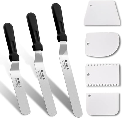 Icing Spatulas, Set of 3 Professional Cake Angled Offset Spatula with 6", 8", 10" Stainless Steel Blades - Thickened Frosting Knife with Plastic Handle for Cake Decorating, Pastry & Baking
