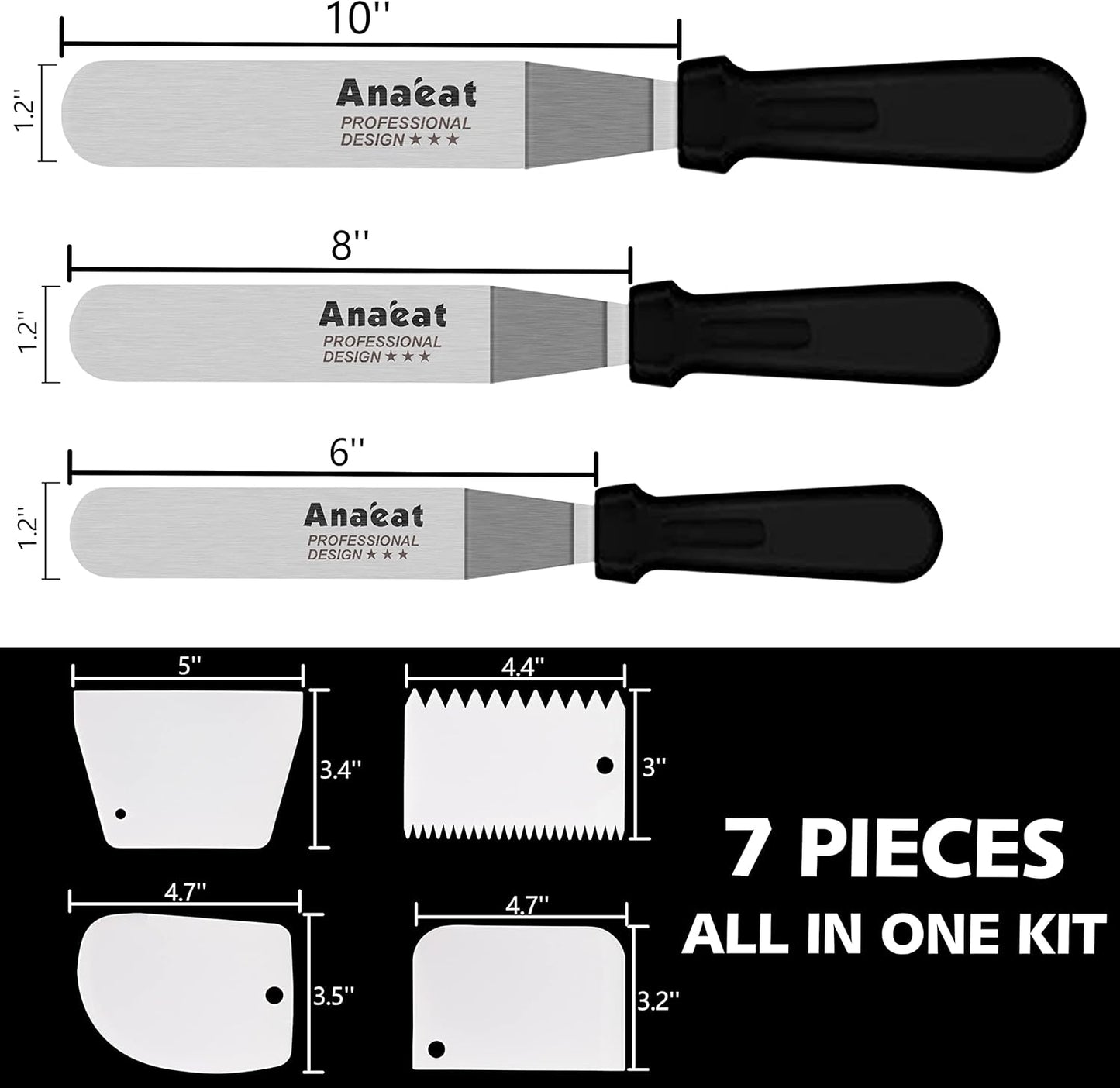 Icing Spatulas, Set of 3 Professional Cake Angled Offset Spatula with 6", 8", 10" Stainless Steel Blades - Thickened Frosting Knife with Plastic Handle for Cake Decorating, Pastry & Baking