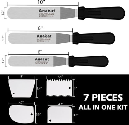 Icing Spatulas, Set of 3 Professional Cake Angled Offset Spatula with 6", 8", 10" Stainless Steel Blades - Thickened Frosting Knife with Plastic Handle for Cake Decorating, Pastry & Baking