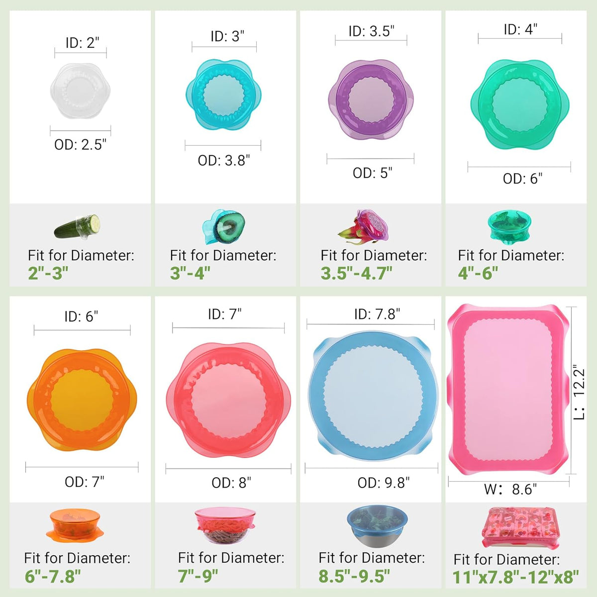 Silicone Stretch Lids for Food Storage in Fridge, Reusable Elastic Bowl Covers for Cup, Cans, Jars, Round & Rectangle Container, Food Grade Silicone Microwave Food Cover, Heat-Resistant, 6PCS