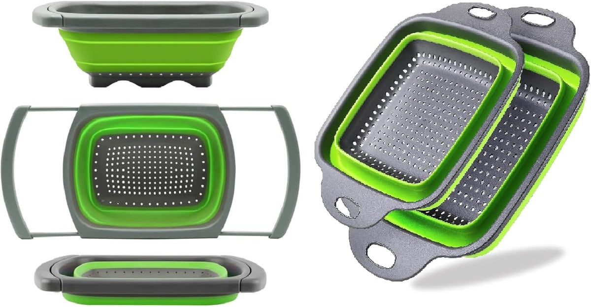 Silicone Collapsible Colander Set – Foldable Over-The-Sink Kitchen Strainer for Pasta, Vegetables, Fruits – Space-Saving Design (3-Piece),Foldable Kitchen Strainer,Collapsible Colander
