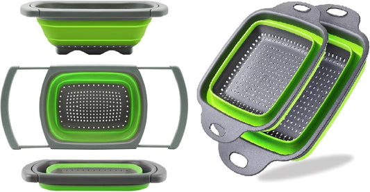 Silicone Collapsible Colander Set – Foldable Over-The-Sink Kitchen Strainer for Pasta, Vegetables, Fruits – Space-Saving Design (3-Piece),Foldable Kitchen Strainer,Collapsible Colander