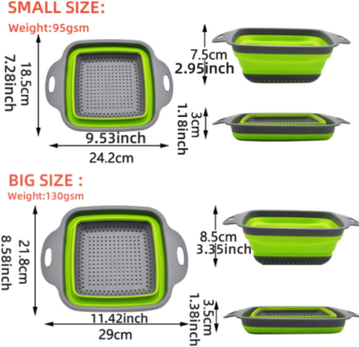 Silicone Collapsible Colander Set – Foldable Over-The-Sink Kitchen Strainer for Pasta, Vegetables, Fruits – Space-Saving Design (3-Piece),Foldable Kitchen Strainer,Collapsible Colander