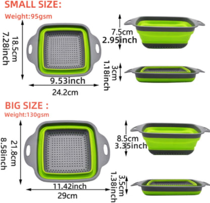 Silicone Collapsible Colander Set – Foldable Over-The-Sink Kitchen Strainer for Pasta, Vegetables, Fruits – Space-Saving Design (3-Piece),Foldable Kitchen Strainer,Collapsible Colander