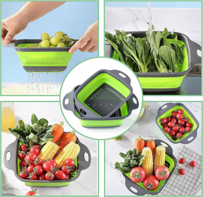 Silicone Collapsible Colander Set – Foldable Over-The-Sink Kitchen Strainer for Pasta, Vegetables, Fruits – Space-Saving Design (3-Piece),Foldable Kitchen Strainer,Collapsible Colander