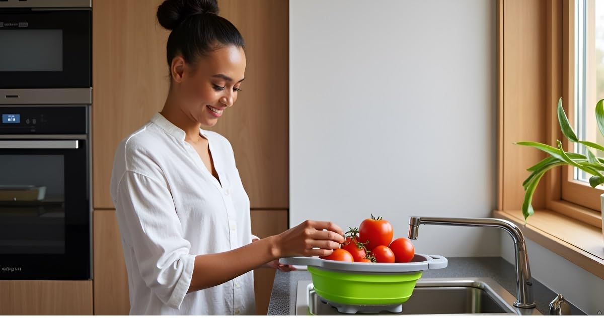 Silicone Collapsible Colander Set – Foldable Over-The-Sink Kitchen Strainer for Pasta, Vegetables, Fruits – Space-Saving Design (3-Piece),Foldable Kitchen Strainer,Collapsible Colander