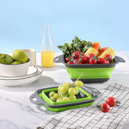 Silicone Collapsible Colander Set – Foldable Over-The-Sink Kitchen Strainer for Pasta, Vegetables, Fruits – Space-Saving Design (3-Piece),Foldable Kitchen Strainer,Collapsible Colander