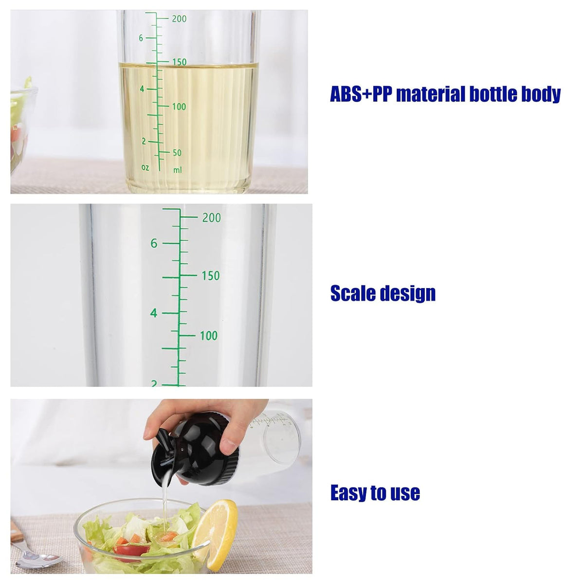 Yosoo Salad Dressing Shaker 200ml, Leakproof Sauce Dispenser Bottle with One-Handed Lever Lid for Oil, Vinegar, and Marinade Storage