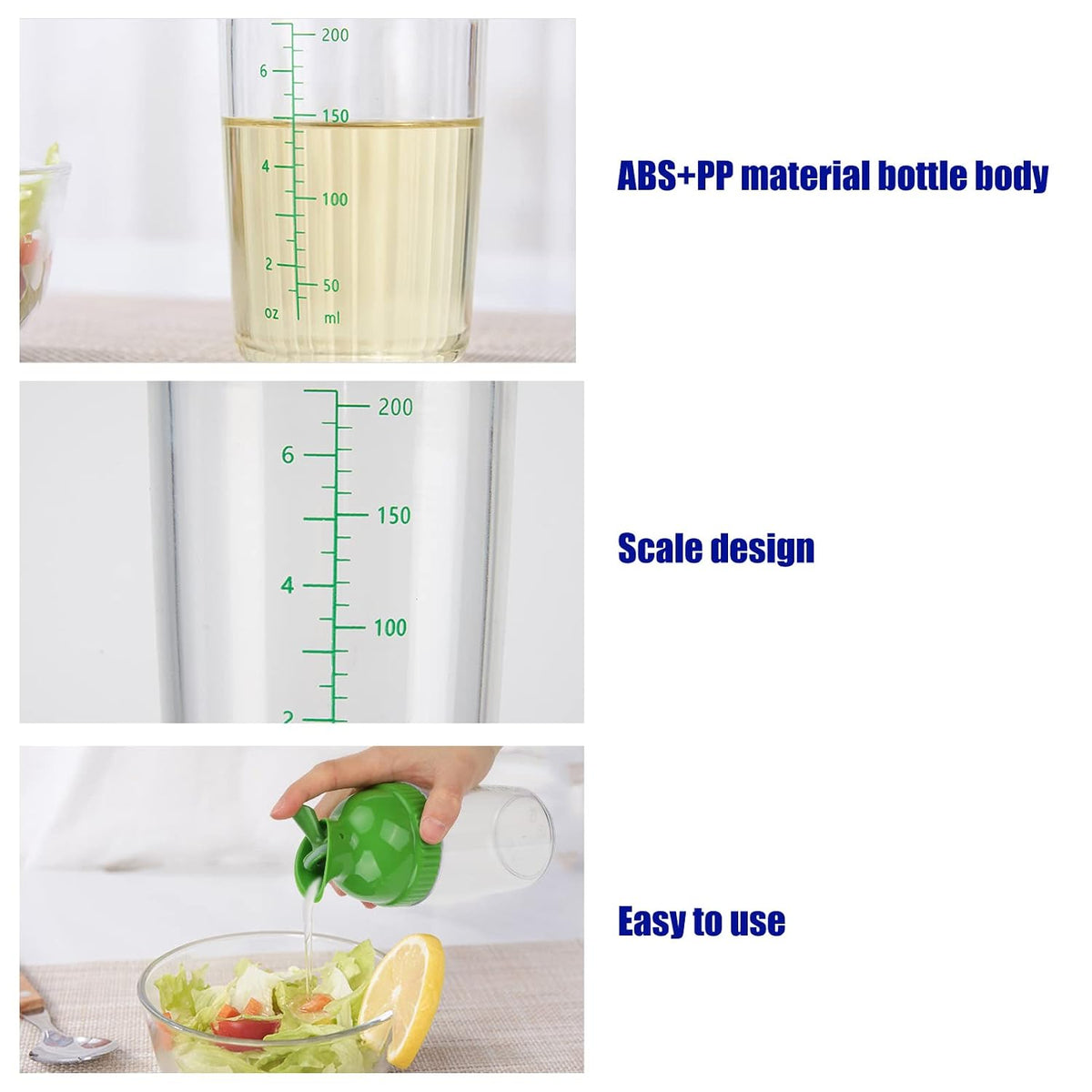Yosoo Salad Dressing Shaker 200ml, Leakproof Sauce Dispenser Bottle with One-Handed Lever Lid for Oil, Vinegar, and Marinade Storage