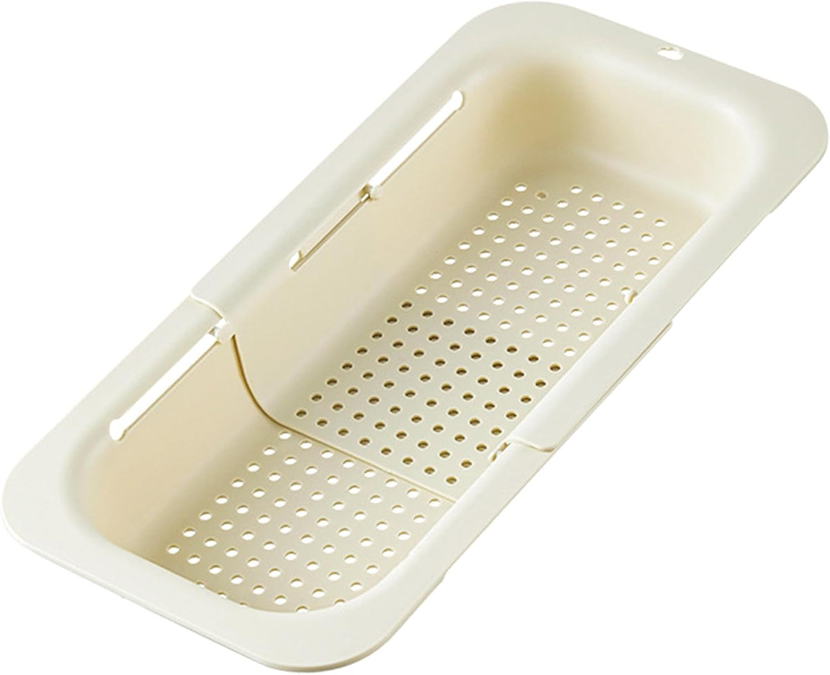 Collapsible Over the Sink Colander Strainer Basket, Plastic Fruit Vegetable Strainer Drainer Basket for Kitchen (1, Cream White)