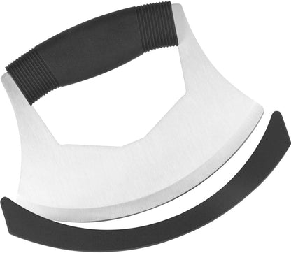 Luxiv Mezzaluna Knife Salad Chopper, Stainless Steel Mezzaluna with Protection Cover, Vegetable Mincing Knife for Pizza, Cheese, Onion, Carrot, Pepper, Garlic (Black)