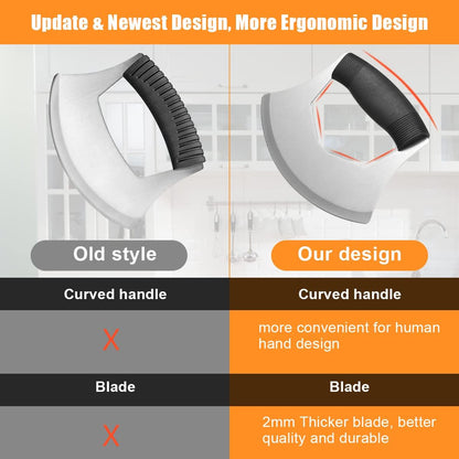 Luxiv Mezzaluna Knife Salad Chopper, Stainless Steel Mezzaluna with Protection Cover, Vegetable Mincing Knife for Pizza, Cheese, Onion, Carrot, Pepper, Garlic (Black)