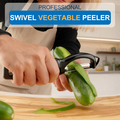 Premium Swivel Vegetable Peeler, Soft Grip Handle and Ultra Sharp Stainless Steel Blades - Perfect Kitchen Peeler For Veggie, Fruit, Potato, Carrot, Apple - Black
