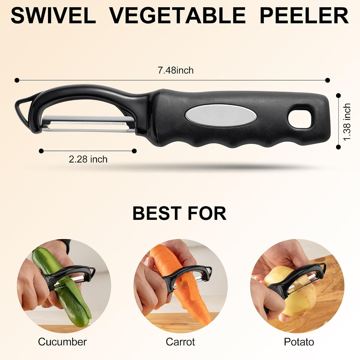 Premium Swivel Vegetable Peeler, Soft Grip Handle and Ultra Sharp Stainless Steel Blades - Perfect Kitchen Peeler For Veggie, Fruit, Potato, Carrot, Apple - Black