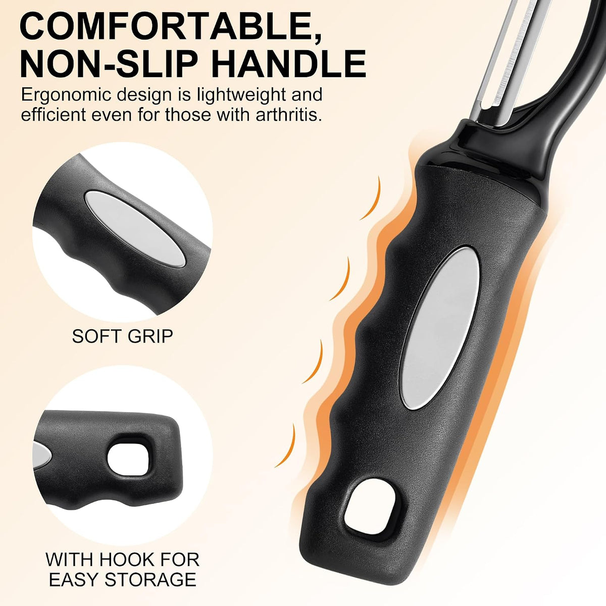 Premium Swivel Vegetable Peeler, Soft Grip Handle and Ultra Sharp Stainless Steel Blades - Perfect Kitchen Peeler For Veggie, Fruit, Potato, Carrot, Apple - Black