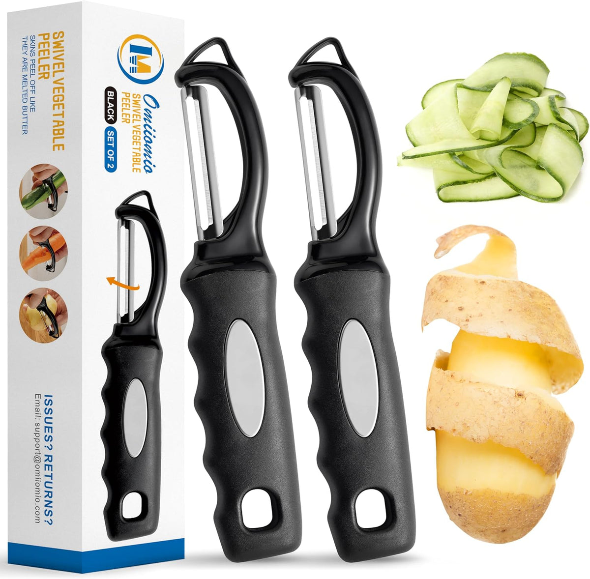 Premium Swivel Vegetable Peeler, Soft Grip Handle and Ultra Sharp Stainless Steel Blades - Perfect Kitchen Peeler For Veggie, Fruit, Potato, Carrot, Apple - Black