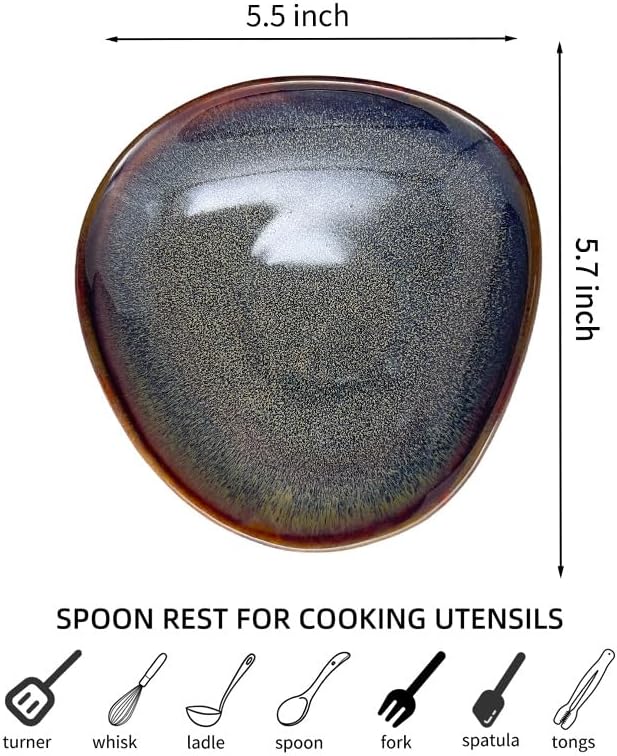 Farmhouse Ceramic Spoon Rests Holder,Coffee Spoon Holder,Cooking Utensil,Ladles, Tong for Kitchen Counter Stove Top (Caramel Brown)