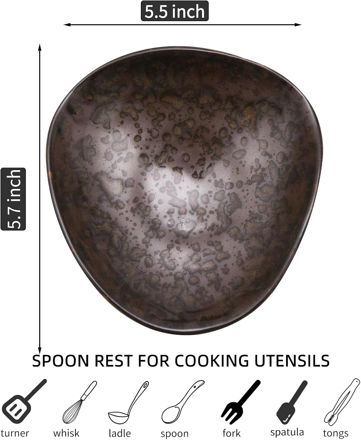 Farmhouse Ceramic Spoon Rests Holder,Coffee Spoon Holder,Cooking Utensil,Ladles, Tong for Kitchen Counter Stove Top (Caramel Brown)