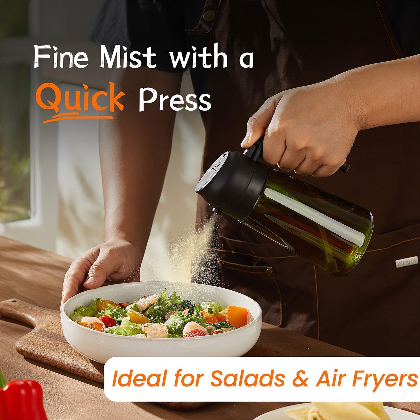 Original 16oz/470ml Olive Oil Dispenser Bottle for Kitchen Gadgets and Air Fryer Accessories - Olive Oil Sprayer for Cooking w/Stickers - Black
